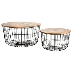 Aubry Gaspard Tables basses en métal noir et bois naturel (Lot de 2). Tables basses en métal noir et bois naturel (Lot de 2)