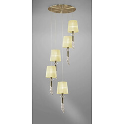 Luminaire Center Suspension Tiffany 5+5 Ampoules E27+G9 Spiral, laiton antique avec Abat jour crèmes & cristal transaparent