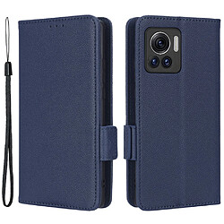 Etui en PU texture litchi, fermoir magnétique pour votre Motorola Edge 30 Ultra 5G/Edge X/Moto X30 Pro 5G - bleu foncé