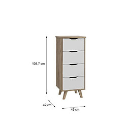 VANKKA Chiffonnier 4 tiroirs - Decor chene et blanc - L 45 x P 42 x H 108 cm pas cher