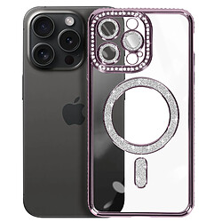 Avizar Coque Diamant pour iPhone 15 Pro Max Protection MagSafe Contour Strass Violet