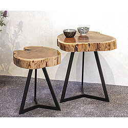 Pegane Table d'appoint ronde en bois coloris naturel et métal noir -diamètre 45 x hauteur 50 cm