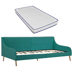 vidaXL Cadre de lit de jour avec matelas en mousse Vert Tissu