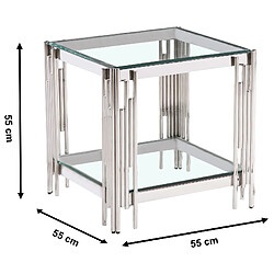 Vivenla Table d'appoint design en acier inoxydable poli argenté et plateau en verre trempé transparent L. 55 x P. 55 x H. 55 cm collection MILANO pas cher