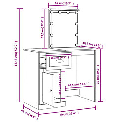 vidaXL Coiffeuse avec lumières LED chêne sonoma 90x42x132,5 cm pas cher