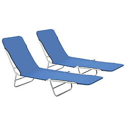 vidaXL Chaises longues pliables lot de 2 Acier et tissu Bleu