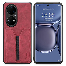 Coque en TPU + PU hybride avec porte-carte élastique rouge pour votre Huawei P50