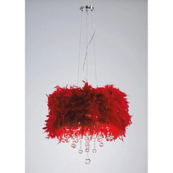 Luminaire Center Suspension Ibis avec Abat jour rouge en plume 3 Ampoules chrome poli/cristal