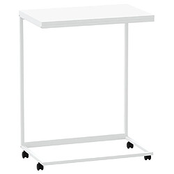 vidaXL Table d'appoint avec roues Blanc 55x35x70 cm Bois d'ingénierie