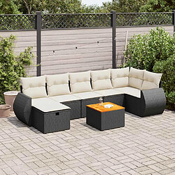 vidaXL Salon de jardin 8 pcs avec coussins noir résine tressée