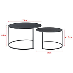 Helloshop26 Lot de 2 tables basses rondes gigognes métal noir 03_0008530