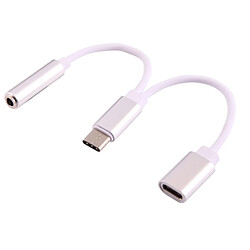 Wewoo Câble argent pour Samsung Galaxy S8 & S8 + / LG G6 / Huawei P10 & P10 Plus / Xiaomi Mi6 & Max 2 et autres Smartphones USB-C / Type-C Mâle à 3.5mm Femelle & Adaptateur audio USB-C / Type-C,