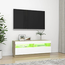 Avis vidaXL Meuble TV avec lumières LED blanc et chêne sonoma 100x35x40 cm