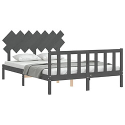 Acheter Maison Chic Lit adulte - Cadre Structure de lit avec tête de lit Contemporain gris King Size bois massif -MN76651