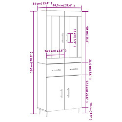 vidaXL Buffet haut Gris béton 69,5x34x180 cm Bois d'ingénierie pas cher