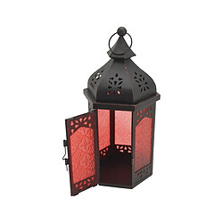 Mobili Rebecca Bougeoir Lanterne Métal Verre Noir Rouge Hall 32x16x14