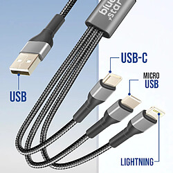 Avis Bluestar Blue Star Câble USB vers Micro USB, USB C, iPhone Lightning Nylon Tressé 1.2m Noir