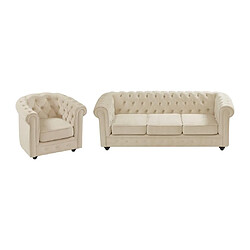 Vente-Unique Canapé 3 places et fauteuil en velours beige CHESTERFIELD