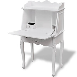 Helloshop26 Bureau table poste de travail meuble d'ordinateur informatique étude en style français bois blanc 02_0023780 pas cher