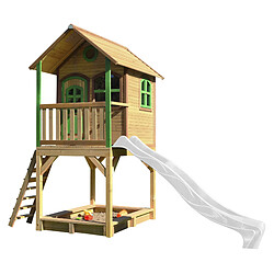 AXI Sarah Maison Enfant avec Bac à Sable & Toboggan BLANC | Aire de Jeux pour l'extérieur en marron & VERT | Maisonnette / Cabane de Jeu en Bois FSC