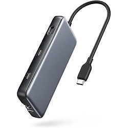 Hub USB C, hub 555 USB-C (8 en 1), avec alimentation 100 W, port HDMI 4K 60 Hz, USB C 10 Gbit/s et 2 ports de données USB A, port Ethernet, lecteur de carte microSD et SD, pour MacBook Pro et Plus