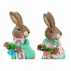 Figurine Décorative DKD Home Decor Bleu Rose Marron Polyester Lapin Vert Fibre Shabby Chic (22 x 13 x 34 cm) (2 Unités)