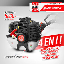 Elem Garden Technic Outil multifonctions 4 en 1(débroussailleuse - taille haies - élagueuse) - 52cc - Sac de transport - Elem Garden