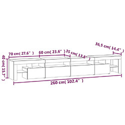 vidaXL Meuble TV avec lumières LED Gris béton 260x36,5x40 cm pas cher