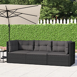 vidaXL Salon de jardin 3 pcs avec coussins Noir Résine tressée