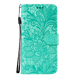 Etui en PU peau de fleur en dentelle imprimée cyan pour votre Xiaomi Redmi Note 9S/Redmi Note 9 Pro/Redmi Note 9 Pro Max