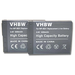 Vhbw Set de deux batteries 500mAh pour appareil photo Sony Cybershot DSC-T300, DSC-T500, DSC-T700, DSC-T900, DSC-TX1 remplace NP-BD1, NP-FD1