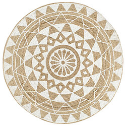 Decoshop26 Tapis fait à la main Jute avec imprimé blanc 120 cm DEC023491