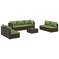 vidaXL Salon de jardin 8 pcs avec coussins Résine tressée Marron