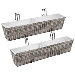 vidaXL Lits surélevés de balcon 2 pcs 80 cm Gris Résine tressée