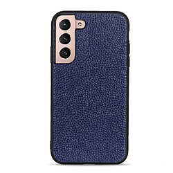 Coque en cuir véritable anti-rayures, texture litchi bleu pour votre Samsung Galaxy S22