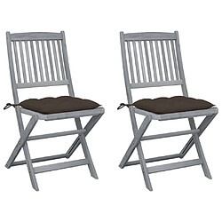 vidaXL Chaises pliables d'extérieur lot de 2 et coussins Bois d'acacia 