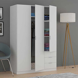 Dansmamaison Armoire 3 portes 3 tiroirs Blanc - TAKAROS