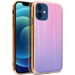 Avizar Coque iPhone 12 Mini Holographique Arc en Ciel Rigide Collection Aurora Rose