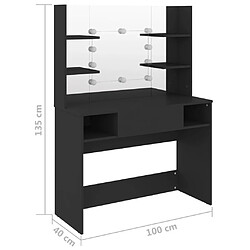 vidaXL Table de maquillage avec éclairage LED 100x40x135 cm MDF Noir pas cher