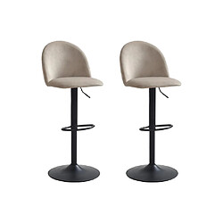 Vente-Unique Lot de 2 tabourets de bar en velours et métal noir - Hauteur réglable - Beige - MELBOURNE