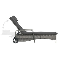 Helloshop26 Transat chaise longue bain de soleil lit de jardin terrasse meuble d'extérieur 198 cm avec roues résine tressée anthracite 02_0012596 pas cher