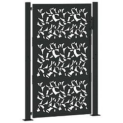 vidaXL Portail de jardin noir 105x155 cm acier conception de feuilles