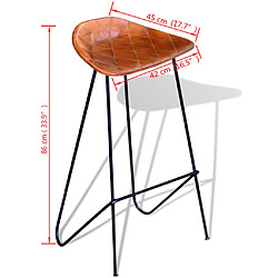 Helloshop26 Lot de deux tabourets de bar design chaise siège en cuir véritable marron 1202050