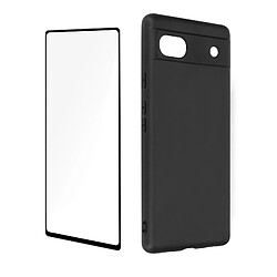 Avizar Coque Google Pixel 6a Silicone Gel Souple Noir et Verre Trempé 9H Contour Noir