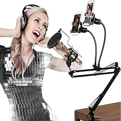 Wewoo Support microphone Double téléphone mobile K de la chanson 360 Degrés Direction Cantilever Multifonctionnel Paresseux Diffusion En Direct Bracket