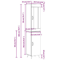 vidaXL Buffet haut Sonoma gris 34,5x34x180 cm Bois d'ingénierie pas cher