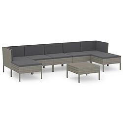 vidaXL Salon de jardin 8 pcs avec coussins résine tressée gris