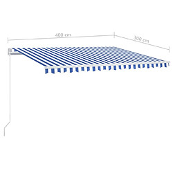 vidaXL Auvent manuel rétractable avec LED 400x300 cm Bleu et blanc pas cher