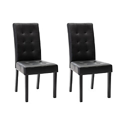 Vente-Unique Lot de 2 chaises VILLOSA - Simili Noir & Pieds en bois noir 