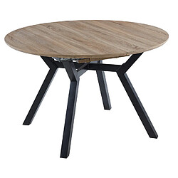 Pegane Table à manger ronde extensible en bois coloris chêne, pieds en métal noir - diamètre 120 - 160 x Hauteur 75 cm